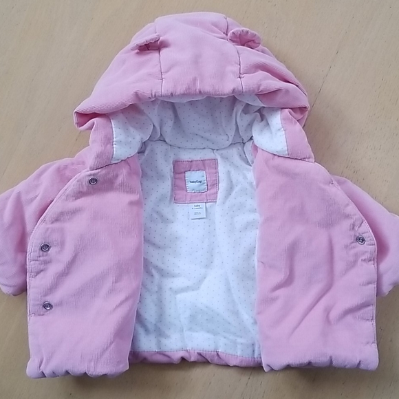 Baby Gap pink corduroy coat with bear ears 0-3 mos - Picture 8 of 12